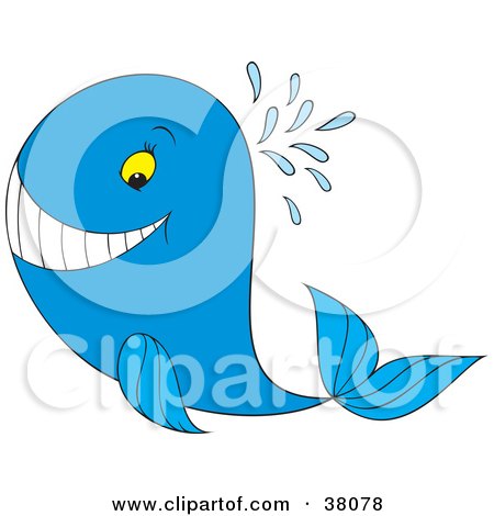 Clipart Illustration of a Grinning Blue Whale Spouting Water by Alex Bannykh
