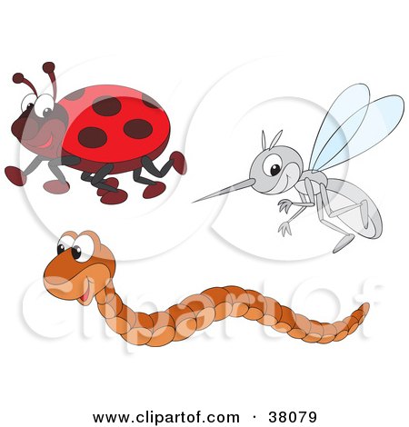 Clipart Illustration of a Ladybug, Worm And Mosquito by Alex Bannykh