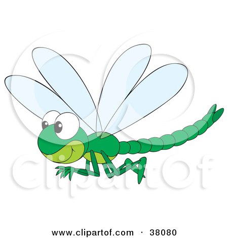 Clipart Illustration of a Happy Green Dragonfly by Alex Bannykh