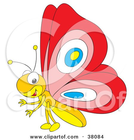 Clipart Illustration of a Yellow Butterfly With Red Wings by Alex Bannykh