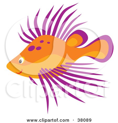 Clipart Illustration of a Purple And Orange Spiked Fish by Alex Bannykh