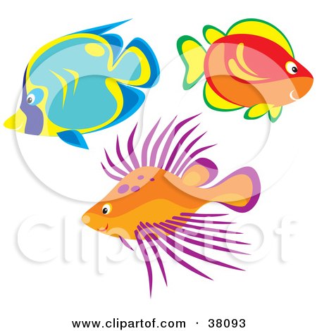 Clipart Illustration of a Group of Blue, Red, Orange And Purple Fish by Alex Bannykh