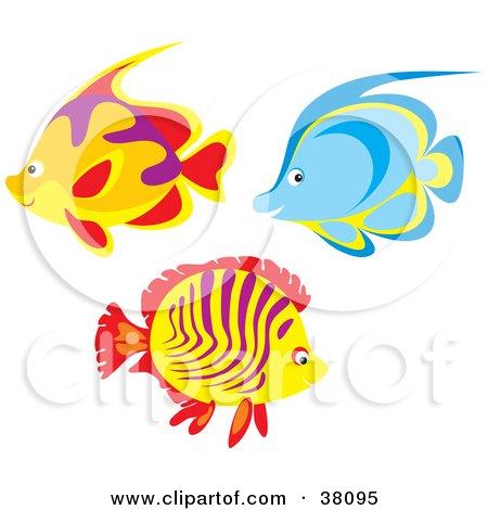 Clipart Illustration of a Group of Orange, Purple and Blue Fish by Alex Bannykh