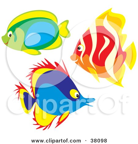 Clipart Illustration of a Group of Green Blue and Red Fish by Alex Bannykh