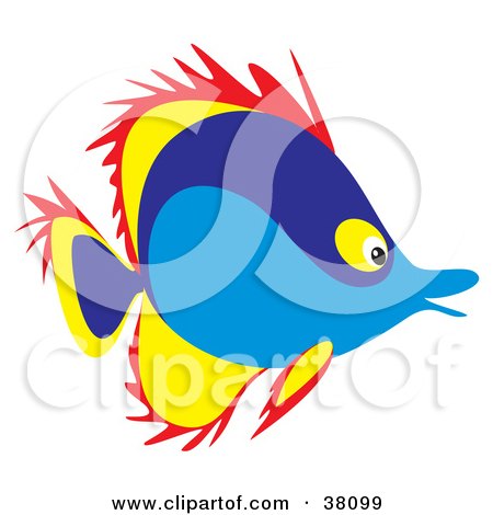 Clipart Illustration of a Spiked Red, Yellow And Blue Saltwater Fish by Alex Bannykh