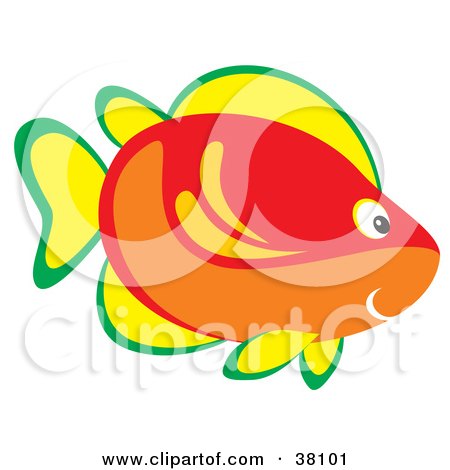 Clipart Illustration of a Green, Yellow, Red And Orange Marine Fish by Alex Bannykh