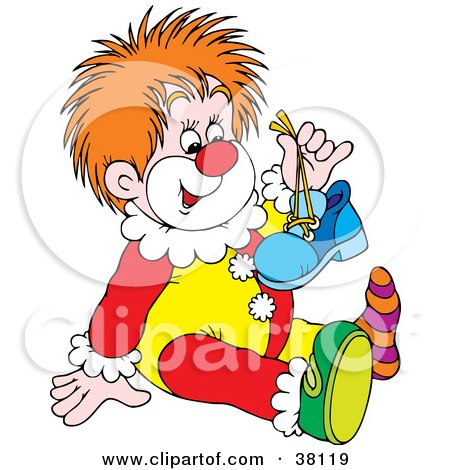 Clipart Illustration of a Young Clown Holding A Shoe by Alex Bannykh