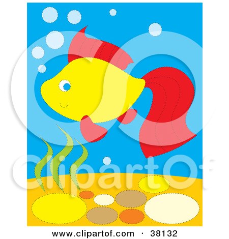 Clipart Illustration of a Yellow And Red Fish Swimming With Bubbles Underwater by Alex Bannykh