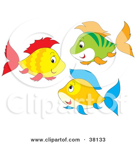 Clipart Illustration of a Group of Yellow, Red, Green, Orange And Blue Fish by Alex Bannykh