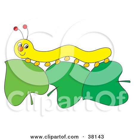 Clipart Illustration of a Yellow Caterpillar on Leaves by Alex Bannykh