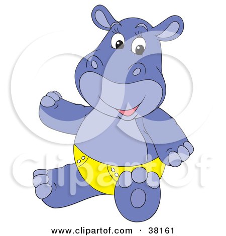 Clipart Illustration of a Purple Hippo in a Yellow Diaper by Alex Bannykh