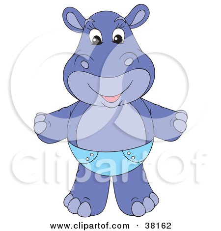 Clipart Illustration of a Blue Hippo in a Yellow Diaper by Alex Bannykh