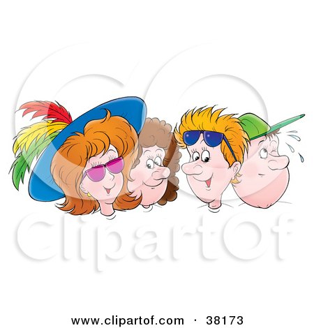 Clipart Illustration of Two Men And Two Women With Hats And Sunglasses by Alex Bannykh
