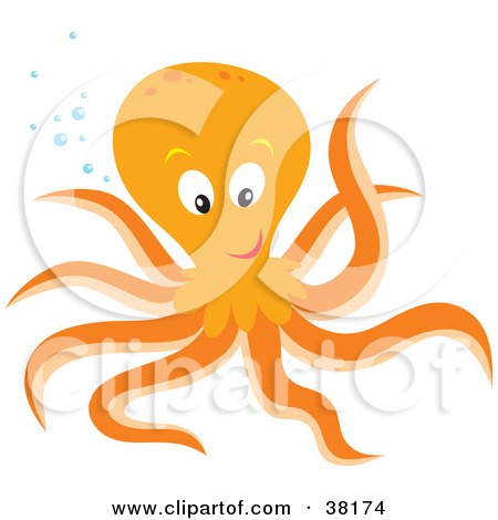 Clipart Illustration of a Friendly Orange Octopus With Bubbles by Alex Bannykh