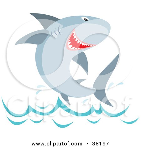 Clipart Illustration of a Happy Shark Leaping Out Of The Water by Alex Bannykh