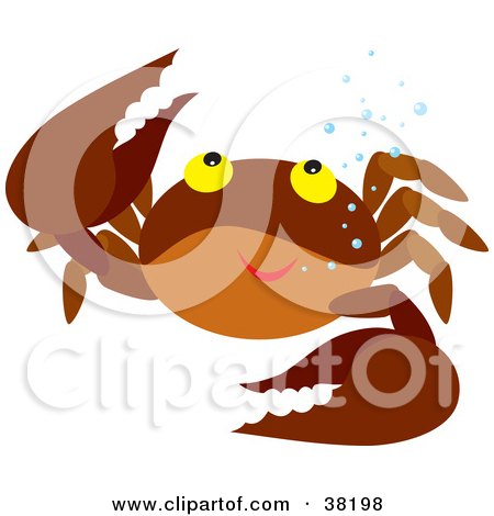 Clipart Illustration of a Friendly Brown Crab With Bubbles by Alex Bannykh
