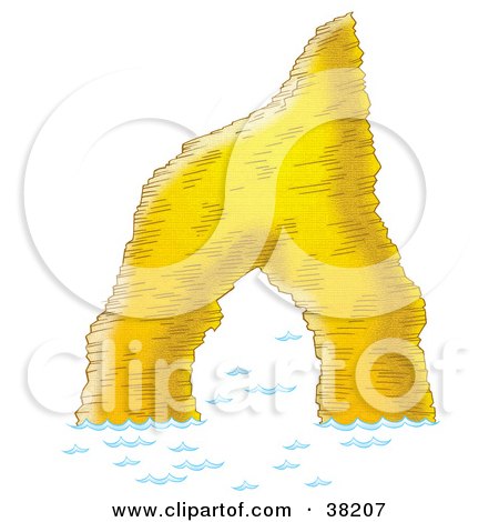 Clipart Illustration of Blue Rippling Water Around An Arched Rock Formation by Alex Bannykh