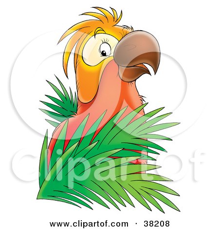 Clipart Illustration of a Red And Orange Parrot Perched In Palms by Alex Bannykh