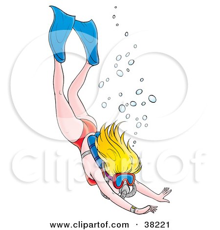 Clipart Illustration of a Blond Woman Diving Down To Scuba by Alex Bannykh