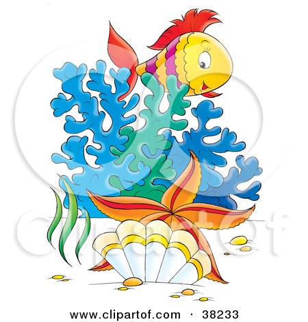 Clipart Illustration of a Starfish, Shell, Coral And Fish In The Sea by Alex Bannykh