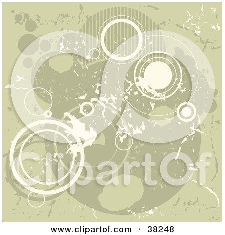 Clipart Illustration of a Tan And White Grunge Background Of Patterned And Outlines Of Circles by dero