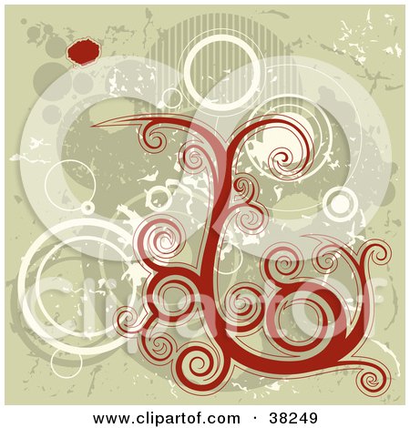 Clipart Illustration of a Tan Background With Red And White Splatters, Circles, Lines And Curls by dero