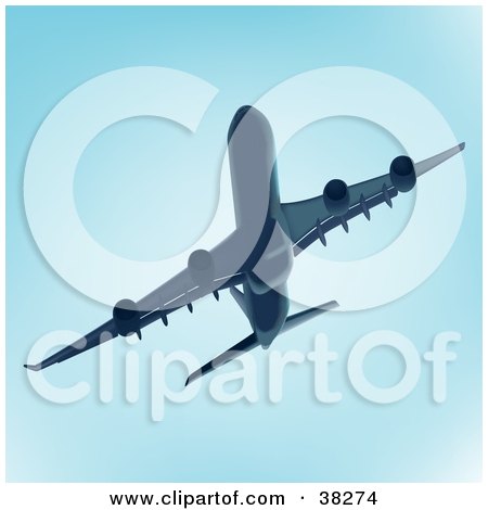 Clipart Illustration of a Jumbo Jet in Blue Tones by dero
