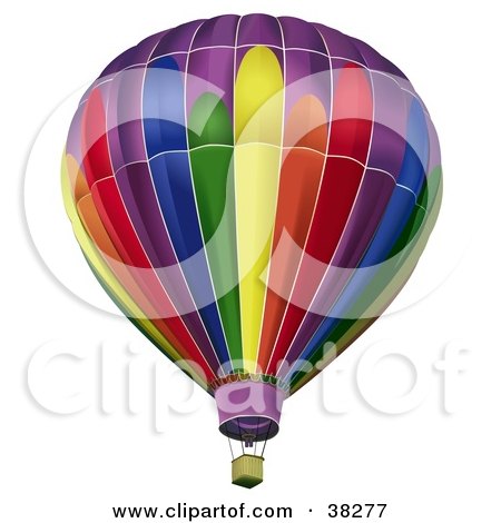 Clipart Illustration of a Rainbow Colored Hot Air Balloon With An Empty Basket by dero