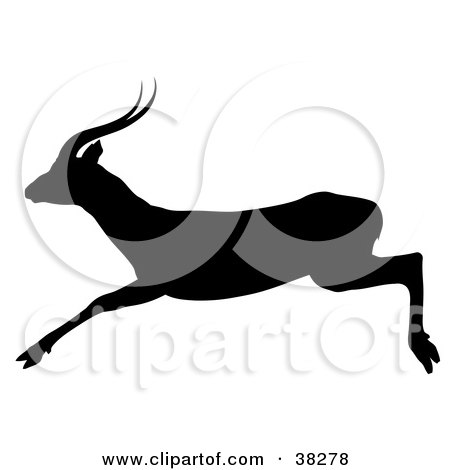 Clipart Illustration of a Black Silhouette Of A Leaping Antelope by dero