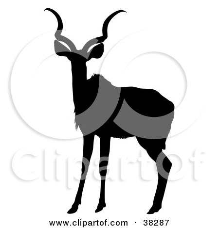 Clipart Illustration of a Black Silhouetted Antelope by dero