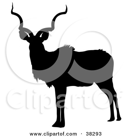 Clipart Illustration of a Black Silhouette Of A Male Antelope With Curly Antlers by dero