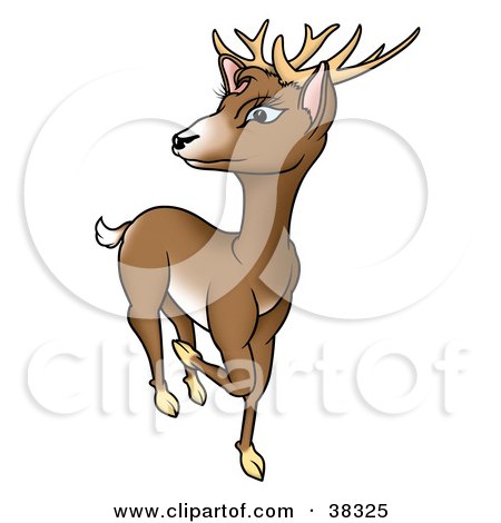 Clipart Illustration of a Brown Buck Deer Prancing And Looking Back by dero