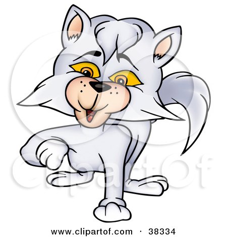 Clipart Illustration of a White Cat Walking Forward by dero