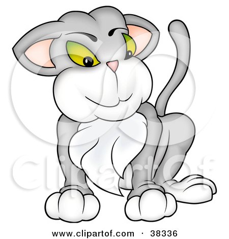 Clipart Illustration of a Proud Gray Cat With A Furry Chest by dero