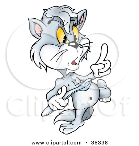 Clipart Illustration of a Mad Cat Wagging His Finger And Walking With A Spoon by dero
