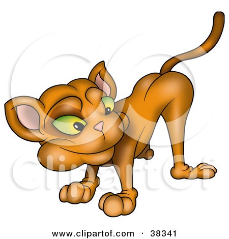 Clipart Illustration of a Green Eyed Brown Cat Looking Back by dero
