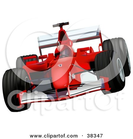 Clipart Illustration of a Driver In A Helmet, Racing A Red Ferrari F2002 Race Car by dero