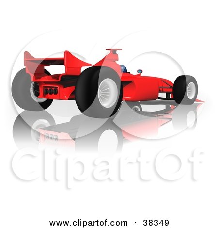 Clipart Illustration of a Red Ferrari F1 Race Car On A Reflective White Surface by dero