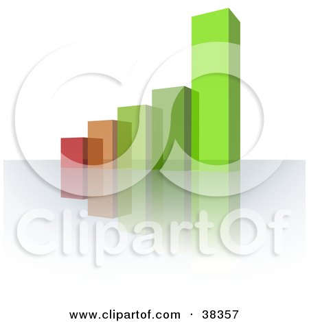 Clipart Illustration of a Red, Brown And Green Glass Bar Graph On A Reflective Surface by dero