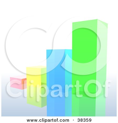 Clipart Illustration of a Vibrant Pink, Yellow, Blue And Green Glass Bar Graph On A Reflective Surface by dero