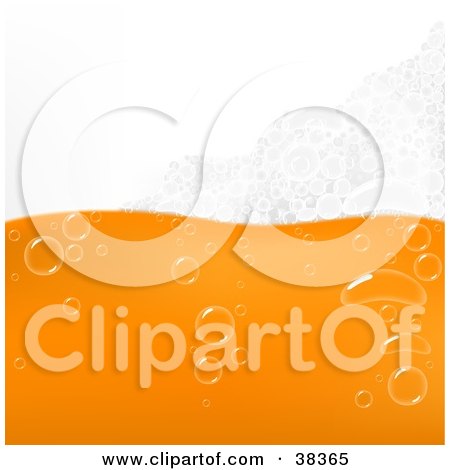 Clipart Illustration of a White And Orange Wave Background Of Bubbles In A Carbonated Beverage by dero