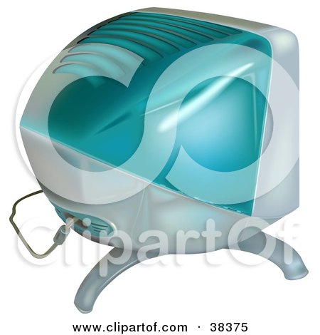 Clipart Illustration of a Bulky Blue Computer Monitor by dero
