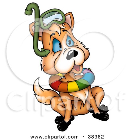 Clipart Illustration of a Sitting Fox Wearing Diving Gear by dero