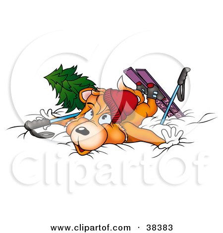 Clipart Illustration of a Clumsy Skiing Fox Collapsed In Snow by dero