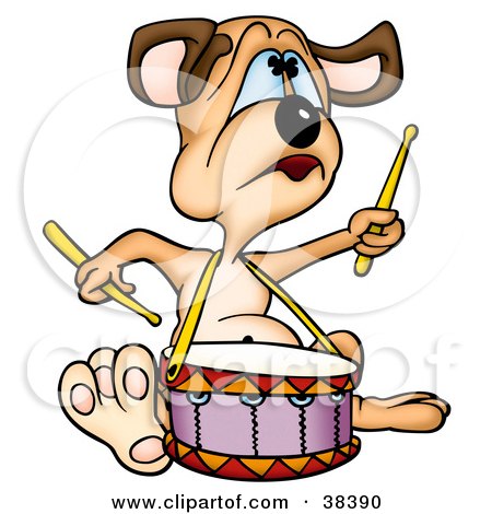 Clipart Illustration of a Drummer Dog Playing A Drum by dero