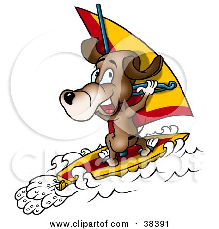 Clipart Illustration of a Sporty Dog Windsurfing On Waves by dero