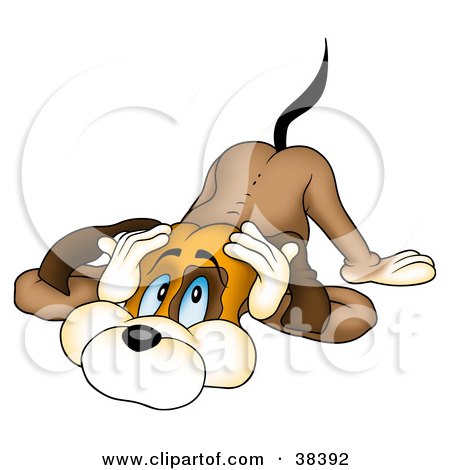 Clipart Illustration of a Scared Dog Cowering And Covering His Ears by dero