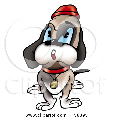 Clipart Illustration of a Stern Dog Wearing a Red Hat by dero