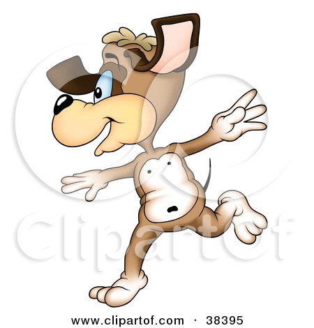 Clipart Illustration of a Happy Dog Running With His Arms Out by dero