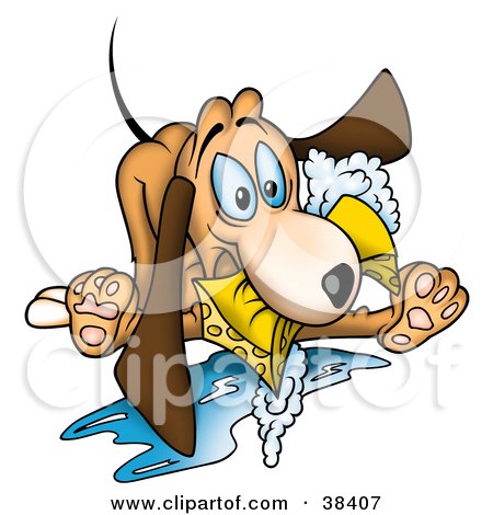 Clipart Illustration of a Goofy Dog Biting A Soapy Sponge by dero
